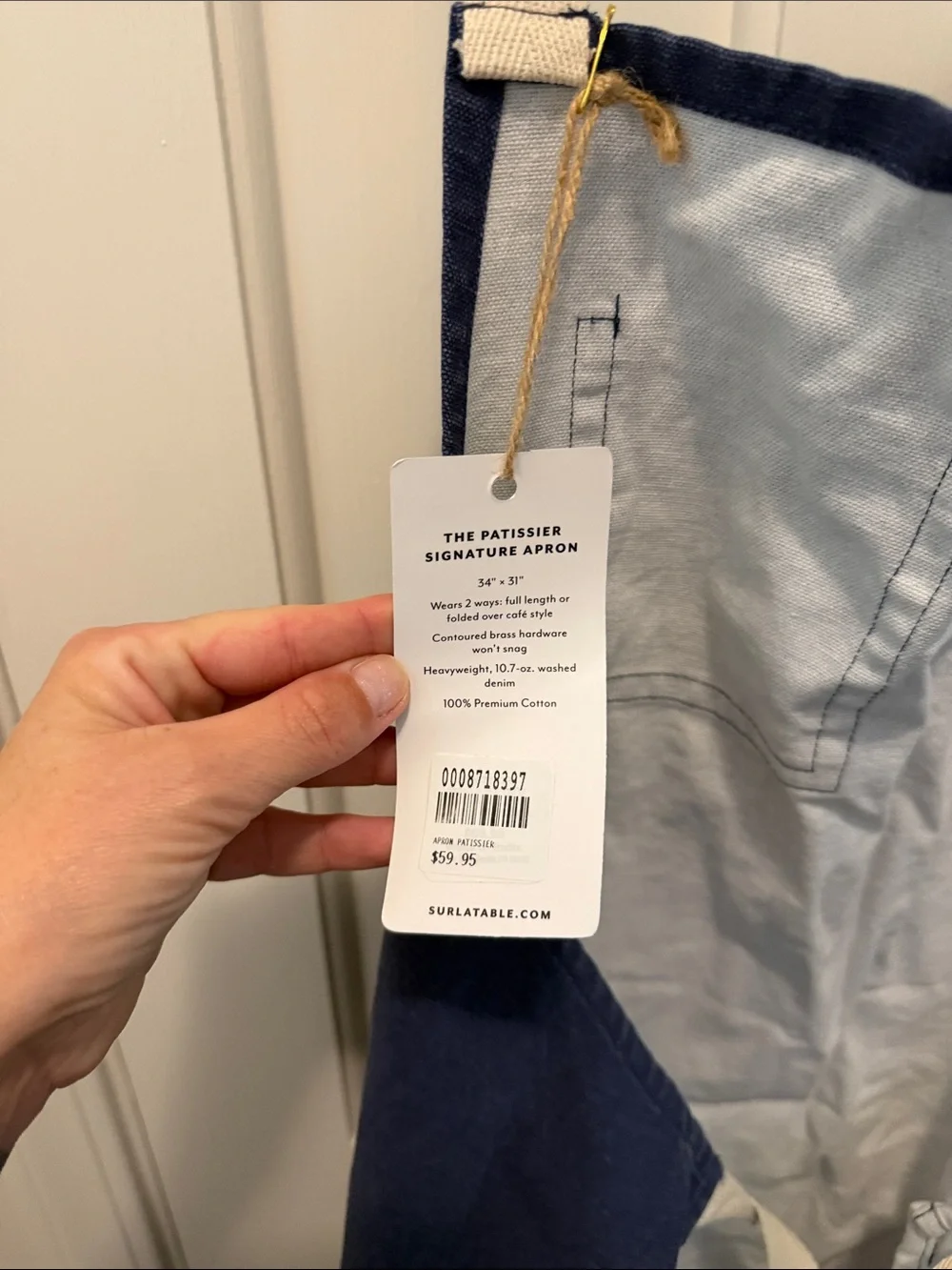 NWT Sur la Table Navy Blue Women's Utility Apron with Cream Straps